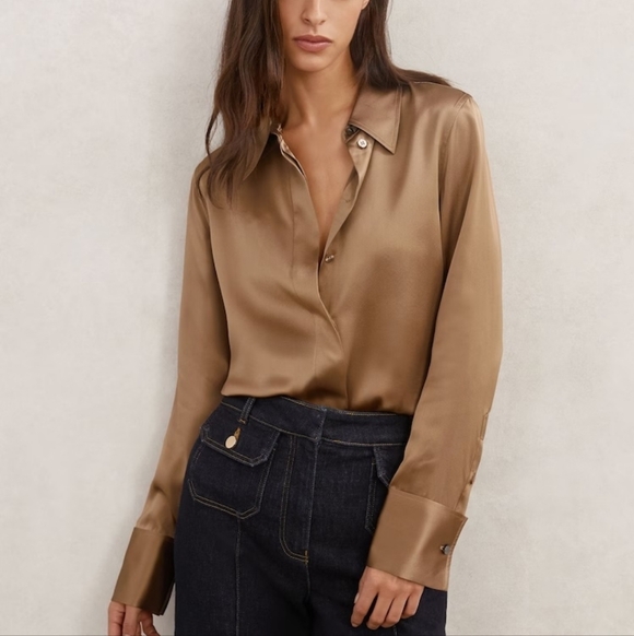 Reiss Tops - Reiss Ameira Silk-Satin Concealed-Placket Shirt